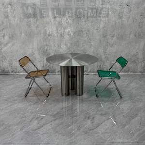 Tavolino da Caffè Moderno di Lusso con Finitura a Specchio Lucido in Acciaio Inossidabile, Base Cilindrica Resistente, Arredamento per Soggiorno - Product Image 2