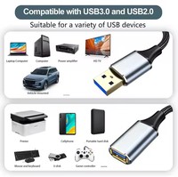 Grosir USB 3.0 Tipe A ekstensi pria ke wanita sinkronisasi Data kabel komputer USB 3.0 kabel ekstensi cangkang Aluminium dikepang nilon