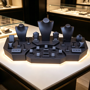Support de présentation de bijoux en cuir bleu haut de gamme sur mesure, support pour colliers, adapté aux vitrines de bijouterie - Product Image 1