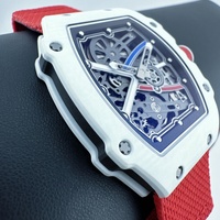 Montre mécanique de sport pour homme de haute qualité, version V3 6702, grand cadran squelette, boîtier blanc en forme de barillet en fibre de carbone, style Maroc