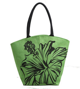 Sac fourre-tout en jute pour femmes, vente en gros, imprimé hibiscus, sac de plage avec poignée rembourrée tressée, produit de haute qualité, prix abordable - Product Image 3