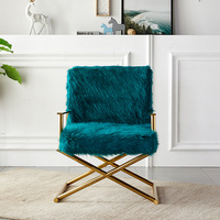 Fauteuil de salon moderne en acier inoxydable doré brillant, fauteuil de loisirs en fourrure, fauteuil de coiffeuse pour la maison, meubles d'hôtel