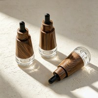Botol Dispenser Esens Perawatan Kulit 30ML, Vial Kaca dengan Pipet dan Lapisan Motif Kayu, Wadah Kosmetik Kosong untuk Minyak Esensial