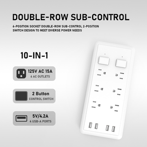Chúng tôi mở rộng dải điện quá tải bảo vệ bàn Ổ cắm 6 AC cửa hàng 4 cổng USB dây điện văn phòng khách sạn sử dụng nhà - Product Image 5