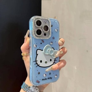 Custodia Protettiva con Specchio Trucco Hello Kitty e Orecchie di Gatto con Strass per iPhone 18 Pro Max, Compatibile anche con iPhone 17, 16, 15, 14, 13 - Product Image 1