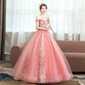 Off The Shoulder Floral Organza <b>Ball</b> Gown Empire Waist Long Evening Dress For Women - Product Image 4