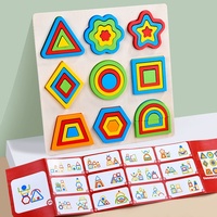 Mainan kayu edukasi dini matematika pengajaran warna kognisi anak puzzle montesori blok bentuk geometris papan yang cocok