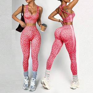 Conjunto Deportivo Seamless con Estampado de Leopardo para <span class=keywords><strong>Mujer</strong></span>, Leggings de Cintura Alta con Efecto Push-Up, Sujetador Deportivo con Espalda Cruzada, Ropa Deportiva, Conjunto de Yoga - Product Image 2