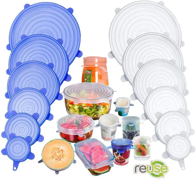 LFGB Approved Kitchen Accessories 6pack Reusable Silicone Stretch Lids Food Fresh Cover for Cups Plates Can Bowl