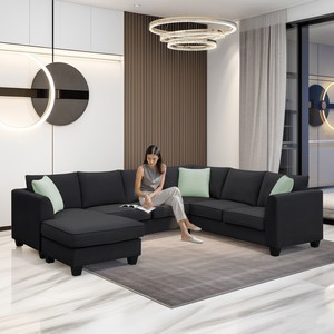 <b>Convertible</b> Modular Sectional <b>Sofa</b> Set 7 Seats L-Shaped Fabric Ottoman with Corner Couch 3 Pillows for Hotel Living Room - Product Image 2