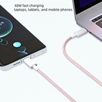 Câble de charge rapide DFX Durable PD 60W USB 2.0 C/C en PVC tressé en nylon, cuivre pur, pour iOS et Android