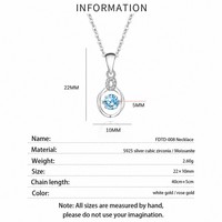 Collier en Moissanite 5mm, Pendentif Ovale Ouvert en Pierre Bleue CZ pour Femme, Argent Sterling 925 Plaqué Or Blanc, En Stock, Bijoux en Gros