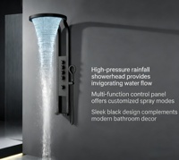 Ensemble de douche mural rond noir en acier inoxydable avec mitigeur, effet cascade, pour salle de bain, de qualité supérieure