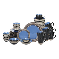48pcs Vaisselle en grès bleu Bol Assiette Vaisselle Ensembles de vaisselle en céramique pour la maison et la cuisine Jour de l'indépendance