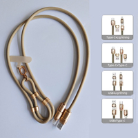 Cable de Carga Rápida 4 en 1 Tipo C, Cable USB con Correa Ajustable para Colgar, Cordón Antirrobo para Teléfono, Cables de Datos Trenzados Resistentes