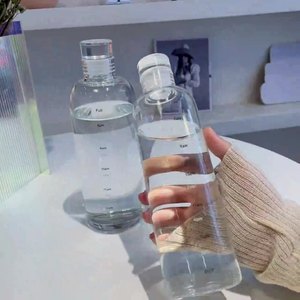 Minimalist Water Bottle With Time Scale Transparent Plastic Unisex Portable Mug For Car And Daily Use - Product Image 2