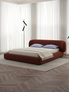Park Series Hugging <strong>Bed</strong> Red Double <strong>Bed</strong> Cotton-Linen Upholstered Bees Wood <strong>Frame</strong> 5D Silent <strong>Flooring</strong> - Product Image 1