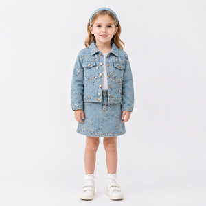 Fournisseur de vêtements pour enfants, veste <span class=keywords><strong>en</strong></span> <span class=keywords><strong>jean</strong></span> pour filles, coupe-vent, respirante, à motifs floraux, pour l'automne, vêtements décontractés pour tous les jours, service OEM - Product Image 3