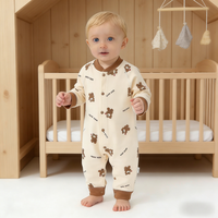 Combinaison pour nouveau-né Kaka Bear en coton doux et pur, respirante, pour bébés garçons et filles de 0 à 12 mois, manches longues, boutons pression, motif dessin animé