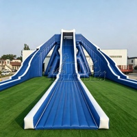 Toboggan aquatique gonflable géant à trois voies avec piscine à jets d'eau, toboggan de parc d'attractions commercial en PVC pour la location d'événements en plein air