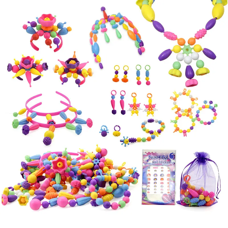 kid arts and crafts & diy toys pop beads jewelry making kit toys snap pop beads pop toy for girl kid toddlers 1-3 2-4 years