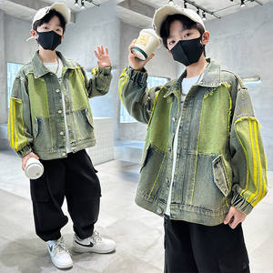 Traje de mezclilla primavera/otoño, elegante abrigo para niños de mediana edad, camisa de niño 2026, top de nuevo estilo, nailon/algodón con letras - Product Image 3