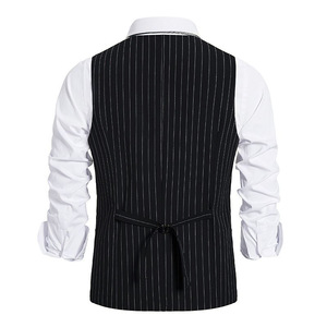 Chaleco de Traje Formal para Hombre, Diseño de Rayas Finas, Negro, Fibra de Poliéster, para las Cuatro Estaciones, Atuendo de Novio para Boda, Tallas S-6XL - Product Image 2