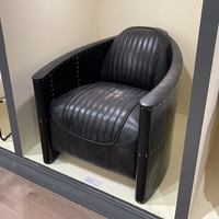 Fauteuil Aviateur Rétro en Aluminium Noir avec Accoudoirs et Repose-Pieds en Cuir PU Tomcat