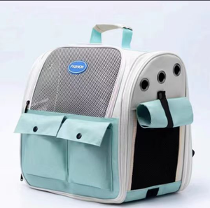 Transparent Mesh <b>Pet</b> Backpack <b>Carrier</b> Soft-Sided Zipper Closure Breathable Oxford Material Gray Color 5kg Capacity Square Shape - Product Image 2