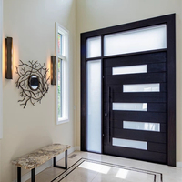 Porte d'entrée noire en bois avec verre trempé