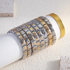 Italian Modular Bracelet Gold Plated Heart Pattern Stainless Steel Unisex Jewelry Accessory - Product Image 1