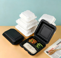 Boîte à emporter écologique à 3 compartiments de 9 pouces, récipient alimentaire jetable, steak, pâtes, burger, compatible micro-ondes