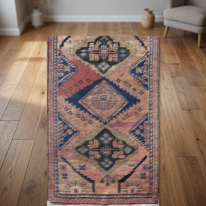 One of the Kind Hand-Knotted <b>Wool</b> Rug Patchwork Design Latex Backing Eco-Friendly Luxurious Vintage 7'1 X 3'8 Artisan <b>Crafted</b> - Product Image 2
