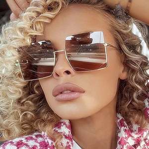 Gafas de Sol Cuadradas de Metal con Media Montura, Lentes Degradadas Vintage de Moda, Personalizables con Logotipo, para Hombre y Mujer - Product Image 3