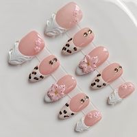 Uñas Postizas Acrílicas de Estilo Francés con Pegamento, Diseños Predefinidos, 10 Piezas, Forma de Almendra
