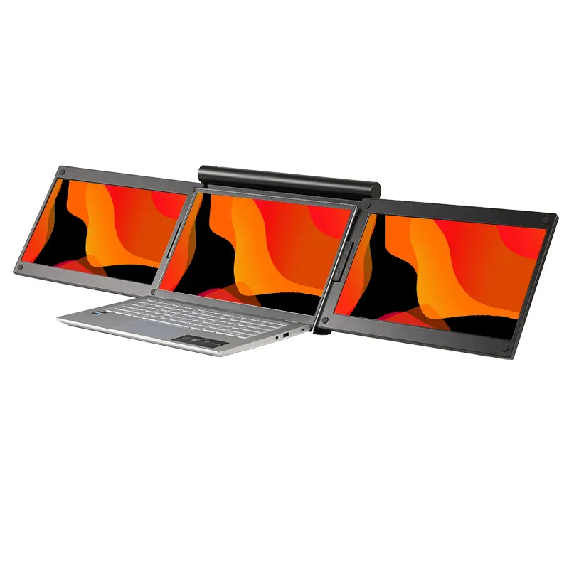 Extensor de tela de laptop triplo, monitor duplo, monitores LCD 1080p, monitor de tela tri portátil, OEM e ODM de fábrica, 13,3 pol.