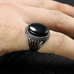 Anelli in Argento Sterling 925 Placcato Rodio con Pietre Preziose Turche Ottomane all'Ingrosso, Anello da Uomo con Agata Naturale Ovale, Regalo di Nozze - Product Image 2