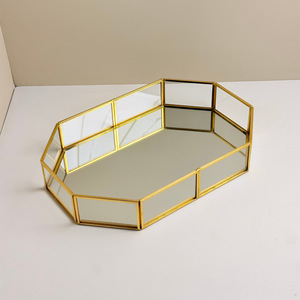 Gold Octagonal Glass Jewelry <b>Tray</b> <b>Mirror</b> Surface Desktop Organizer Storage For Accessories Home Decor - Product Image 2