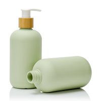 Emballage cosmétique écologique 200 ml 300 ml 400 ml 500 ml, flacon de lotion pour le corps en plastique HDPE vert souple avec couvercle en bambou
