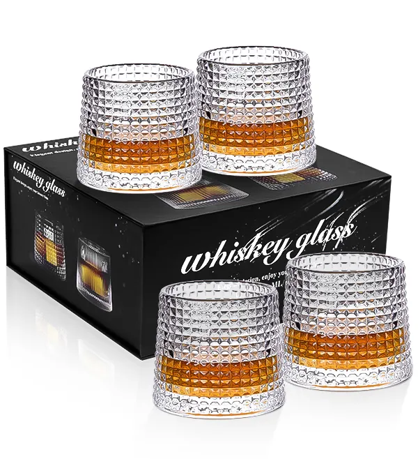 Old Fashioned Crystal Cup Sublimation Whiskey Glass Set Round Whisky Wine Glasses With Thick Bottom