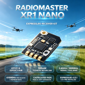 Récepteur RadioMaster XR1 Nano ELRS Multi-fréquence Semtech LR1121 2.4GHz 900MHz Double Bande 100mW ExpressLRS K1000Hz RX <span class=keywords><strong>pour</strong></span> <span class=keywords><strong>Drone</strong></span> <span class=keywords><strong>FPV</strong></span> - Product Image 1