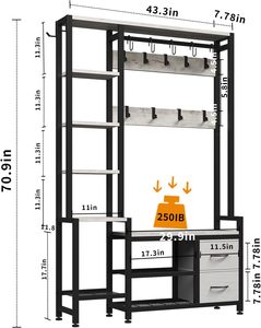 Mueble de recibidor rústico <span class=keywords><strong>blanco</strong></span> con estantes, banco para entrada con almacenamiento de zapatos y <span class=keywords><strong>perchero</strong></span> grande - Product Image 2