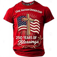 T-shirt vintage en polyester respirant imprimé en 3D pour hommes, 250e anniversaire des États-Unis, avec graphismes, à séchage rapide, à manches courtes