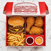 Boîte à emporter pour repas rapides biodégradable personnalisée, combo burger et poulet frit