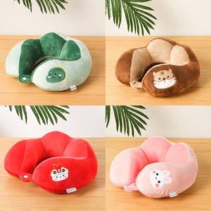 Oreiller de voyage en forme de U Flying Bear, design dinosaure vert, portable, pour adultes, en polyester - Product Image 5