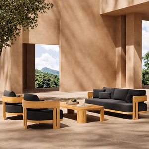 Muebles Modernos de Madera de Teca Impermeables <span class=keywords><strong>con</strong></span> Cojines, Diseño Versátil para Sala de Estar, Jardín, Patio, Balcón, Hotel, Sofá Seccional para Exteriores - Product Image 2
