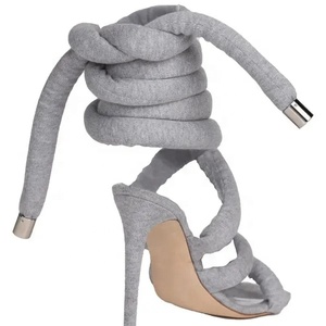Custom Design Colors Solid Grey Square Toe Stiletto Sandals Women Summer Cross Puff Straps High Slim Heel <b>Shoes</b> - Product Image 6
