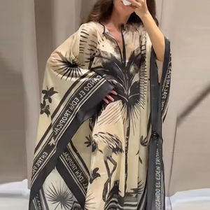 เดรสยาวพิมพ์ลายแฟชั่นสำหรับผู้หญิงเดรสปาร์ตี้คอกลมแขนเต็มสำหรับผู้หญิงเสื้อคลุมวันหยุด2025ฤดูร้อนหรูหรา - Product Image 1