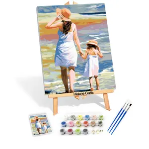 Custom handmade cute little girl and mother portrait canvas oil painting by numbers