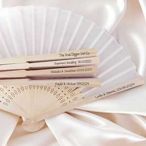 Éventail pliable en bambou blanc avec logo, prix d'usine, cadeaux de mariage personnalisés pour invités, éventails en bambou avec logo - Product Image 4